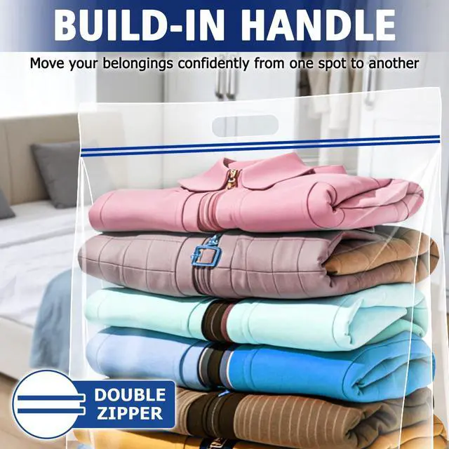 Alt view image 5 of 6 - Jumbo Heavy Duty Plastic Storage Extra Large Bags, 25 Gallon 3.5 Mil Thick Clear Zipper Bags with Handles for Home, Travel and Moving 35" x 24", 2 packs