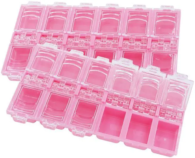 Main image of KAZIPOP 12Grid Bead Organizer Box Mini Craft Storage Containers Boxes Rectangle Bead Holder Pink Bead Storage Containers for DIY Crafts Jewelry Earring Pills Nail Small Items, 2PCS