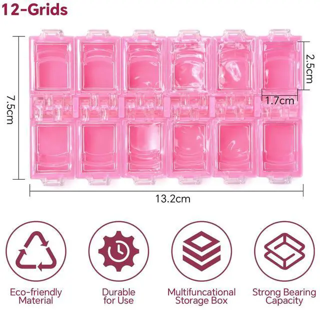 Alt view image 3 of 7 - KAZIPOP 12Grid Bead Organizer Box Mini Craft Storage Containers Boxes Rectangle Bead Holder Pink Bead Storage Containers for DIY Crafts Jewelry Earring Pills Nail Small Items, 2PCS