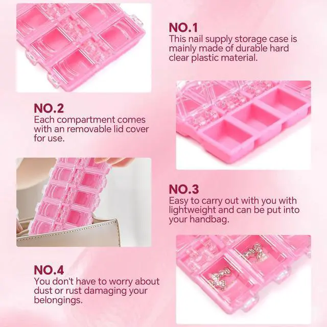 Alt view image 2 of 7 - KAZIPOP 12Grid Bead Organizer Box Mini Craft Storage Containers Boxes Rectangle Bead Holder Pink Bead Storage Containers for DIY Crafts Jewelry Earring Pills Nail Small Items, 2PCS