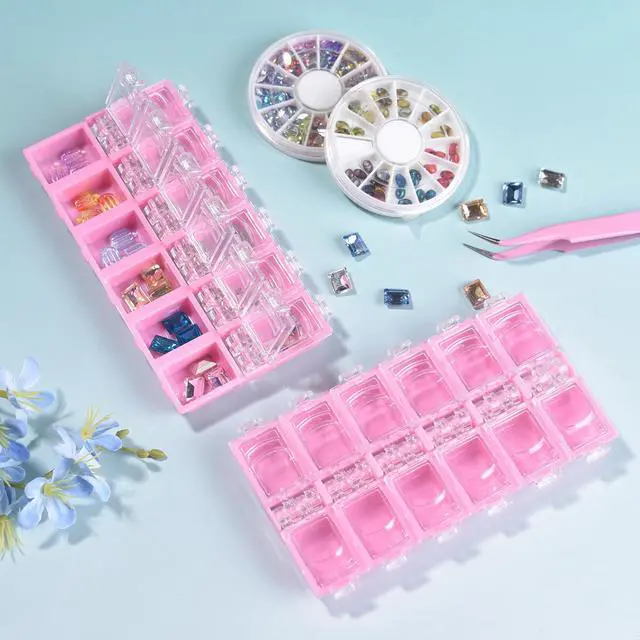 Alt view image 5 of 7 - KAZIPOP 12Grid Bead Organizer Box Mini Craft Storage Containers Boxes Rectangle Bead Holder Pink Bead Storage Containers for DIY Crafts Jewelry Earring Pills Nail Small Items, 2PCS