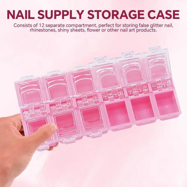 Alt view image 4 of 7 - KAZIPOP 12Grid Bead Organizer Box Mini Craft Storage Containers Boxes Rectangle Bead Holder Pink Bead Storage Containers for DIY Crafts Jewelry Earring Pills Nail Small Items, 2PCS