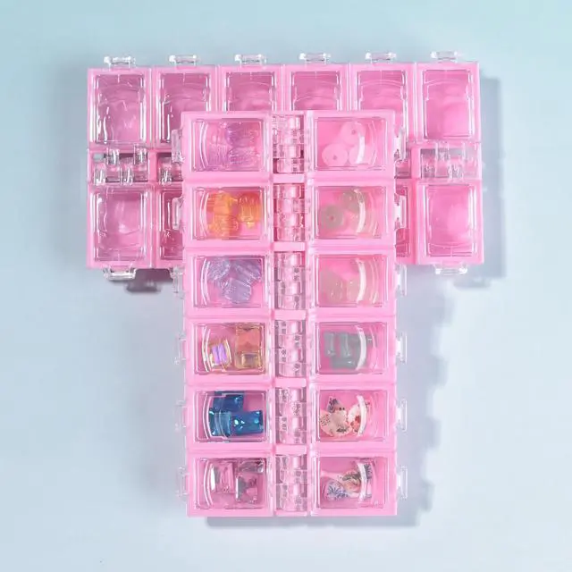 Alt view image 7 of 7 - KAZIPOP 12Grid Bead Organizer Box Mini Craft Storage Containers Boxes Rectangle Bead Holder Pink Bead Storage Containers for DIY Crafts Jewelry Earring Pills Nail Small Items, 2PCS
