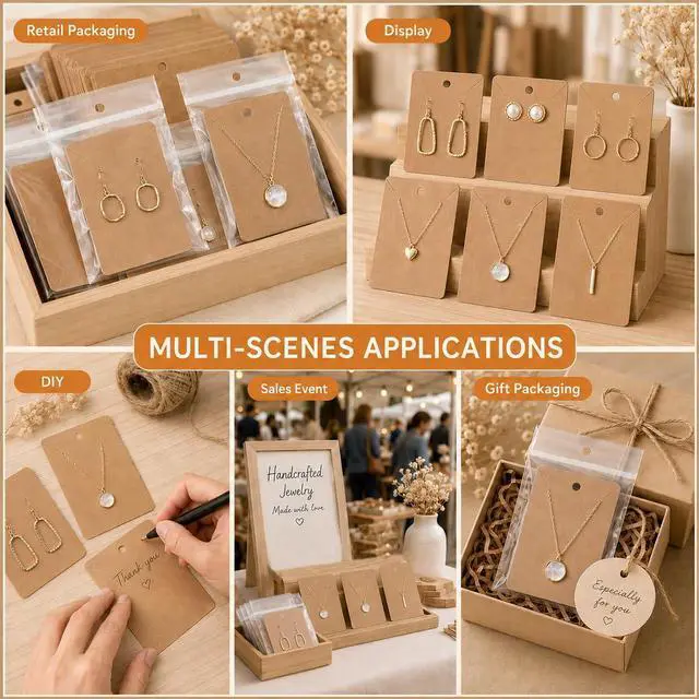 Alt view image 3 of 7 - Works Great Earring Display Cards - Well-made 3.5 x 2.4 Inches | Earring Cards with Good Paper Quality, Plus Clear Packaging Bags, for Earrings Necklace Jewelry Cards, Crafter-Approved