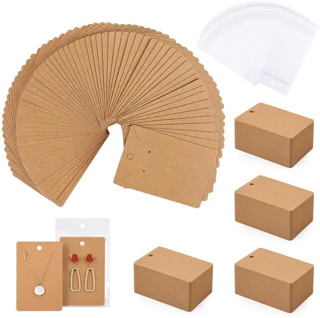 Main image of Works Great Earring Display Cards - Well-made 3.5 x 2.4 Inches | Earring Cards with Good Paper Quality, Plus Clear Packaging Bags, for Earrings Necklace Jewelry Cards, Crafter-Approved