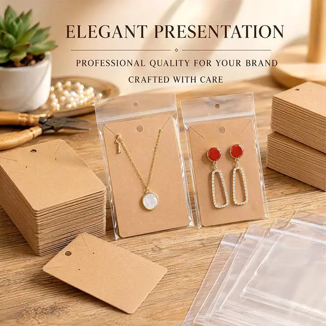 Alt view image 2 of 7 - Works Great Earring Display Cards - Well-made 3.5 x 2.4 Inches | Earring Cards with Good Paper Quality, Plus Clear Packaging Bags, for Earrings Necklace Jewelry Cards, Crafter-Approved