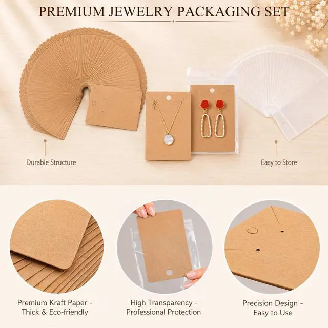 Alt view image 6 of 7 - Works Great Earring Display Cards - Well-made 3.5 x 2.4 Inches | Earring Cards with Good Paper Quality, Plus Clear Packaging Bags, for Earrings Necklace Jewelry Cards, Crafter-Approved