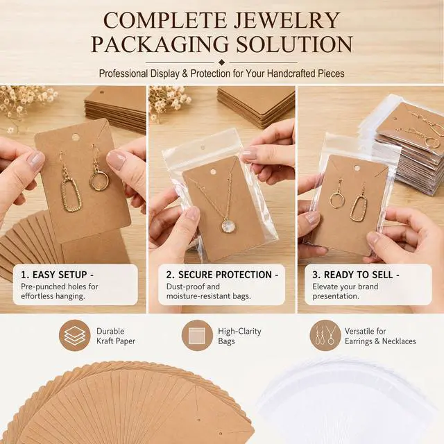 Alt view image 7 of 7 - Works Great Earring Display Cards - Well-made 3.5 x 2.4 Inches | Earring Cards with Good Paper Quality, Plus Clear Packaging Bags, for Earrings Necklace Jewelry Cards, Crafter-Approved