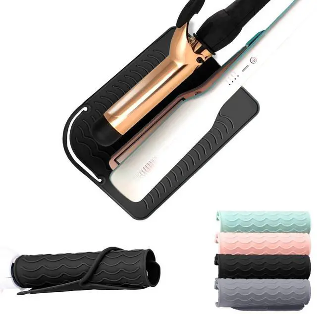 Main image of Flat Iron Heat Resistant Silicone Mat for Curling Iron, Hair Straightener Heat Pad, Curling Iron Sleeve, Travel Case Heat Resistant and Other Hair Styling Tools, for Counter, 9 x 6.5 in, Black