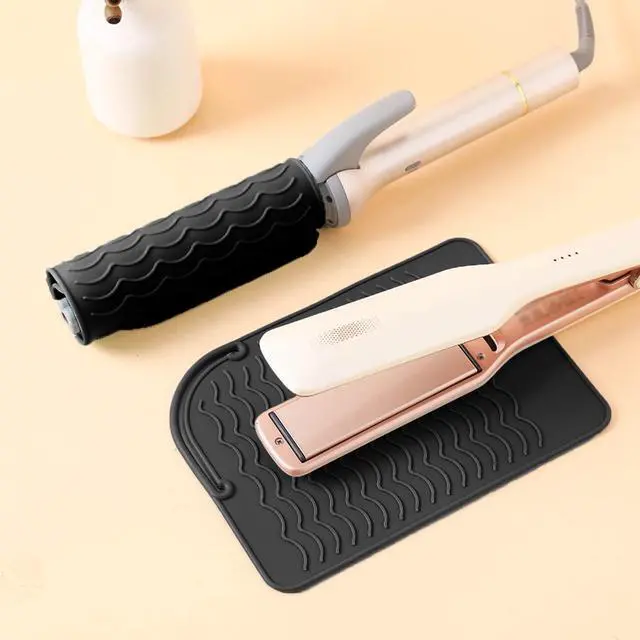 Alt view image 2 of 7 - Flat Iron Heat Resistant Silicone Mat for Curling Iron, Hair Straightener Heat Pad, Curling Iron Sleeve, Travel Case Heat Resistant and Other Hair Styling Tools, for Counter, 9 x 6.5 in, Black