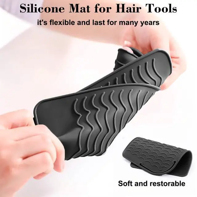 Alt view image 3 of 7 - Flat Iron Heat Resistant Silicone Mat for Curling Iron, Hair Straightener Heat Pad, Curling Iron Sleeve, Travel Case Heat Resistant and Other Hair Styling Tools, for Counter, 9 x 6.5 in, Black