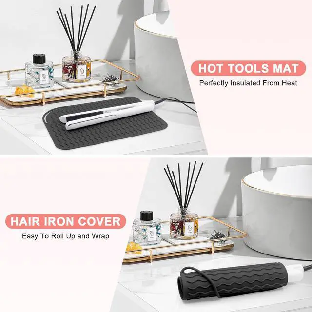 Alt view image 4 of 7 - Flat Iron Heat Resistant Silicone Mat for Curling Iron, Hair Straightener Heat Pad, Curling Iron Sleeve, Travel Case Heat Resistant and Other Hair Styling Tools, for Counter, 9 x 6.5 in, Black