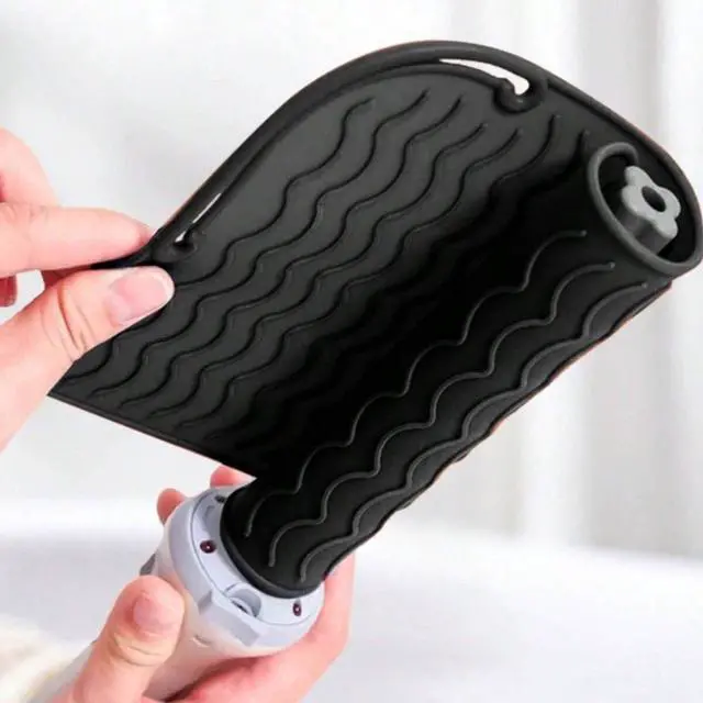 Alt view image 7 of 7 - Flat Iron Heat Resistant Silicone Mat for Curling Iron, Hair Straightener Heat Pad, Curling Iron Sleeve, Travel Case Heat Resistant and Other Hair Styling Tools, for Counter, 9 x 6.5 in, Black