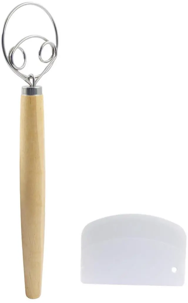 Alt view image 2 of 5 - ISDVBUY Danish Dough Whisk with Dough Cutter, 12 Inch Stainless Steel Sourdough Mixer Tool with Dual Eye Design for Sourdough, Pizza, Pastry & Cake Batter Mixing