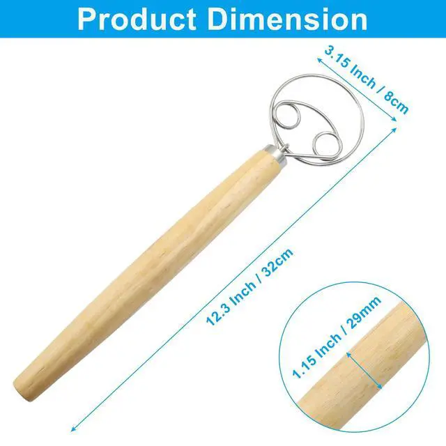 Alt view image 3 of 5 - ISDVBUY Danish Dough Whisk with Dough Cutter, 12 Inch Stainless Steel Sourdough Mixer Tool with Dual Eye Design for Sourdough, Pizza, Pastry & Cake Batter Mixing