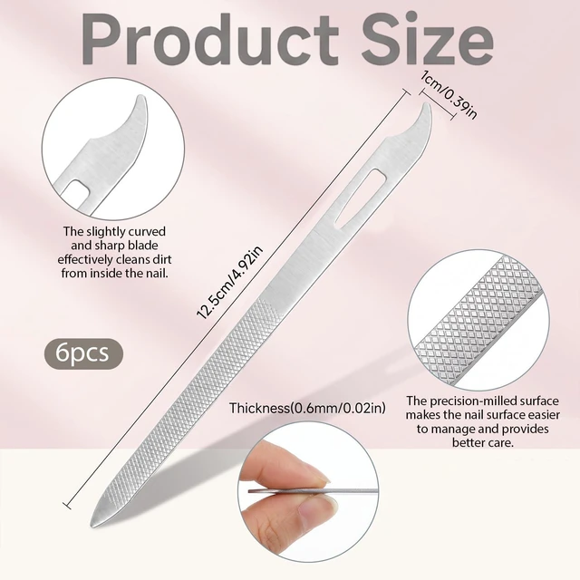 Alt view image 2 of 7 - 6 Pcs Metal Nail File, Nail Cleaner, Nails Files for Natural Nails | Thin Durable Nail Filer with Cleaner Tip Manicure Pedicure Toenails Tools with Curved Sharp Pointed Tip for Natural Nails