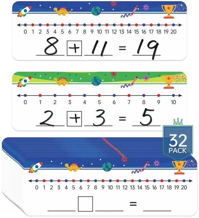 Main image of 32 Packs Numbers Line Dry Erase Board Cards, 4"x12" Double Sided Numbers Line Dry Erase Board, 0-10 on one Side and 0-20 on The Other Side; Classroom Must Haves Home Desktop Portable Math Whiteboards