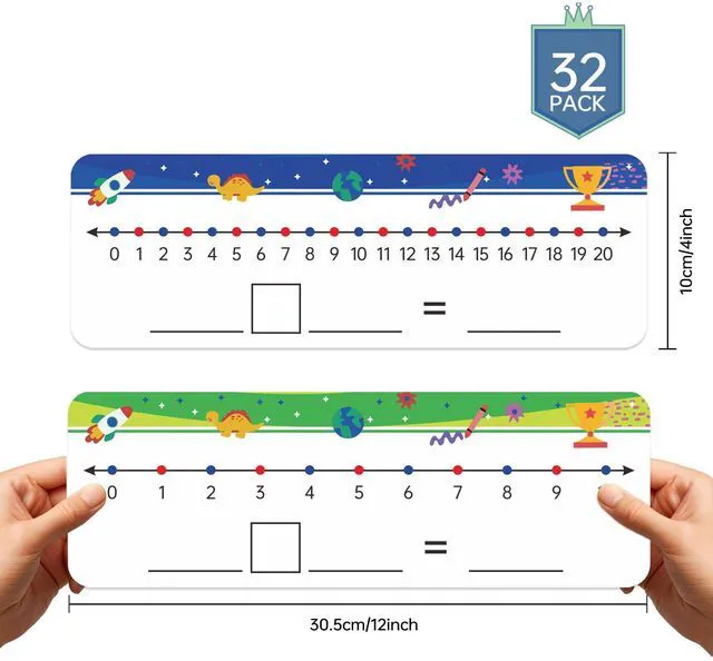 Alt view image 2 of 5 - 32 Packs Numbers Line Dry Erase Board Cards, 4"x12" Double Sided Numbers Line Dry Erase Board, 0-10 on one Side and 0-20 on The Other Side; Classroom Must Haves Home Desktop Portable Math Whiteboards