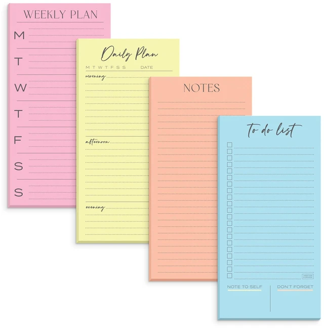 Main image of Set of 4 Essential Refrigerator Notepads with Magnet - Grocery Schedule Holder Pad for Fridge - Weekly Magnetic To Do List for Adhesive - Cling Notebook Meal Planner - Attractive Shopping List Pad