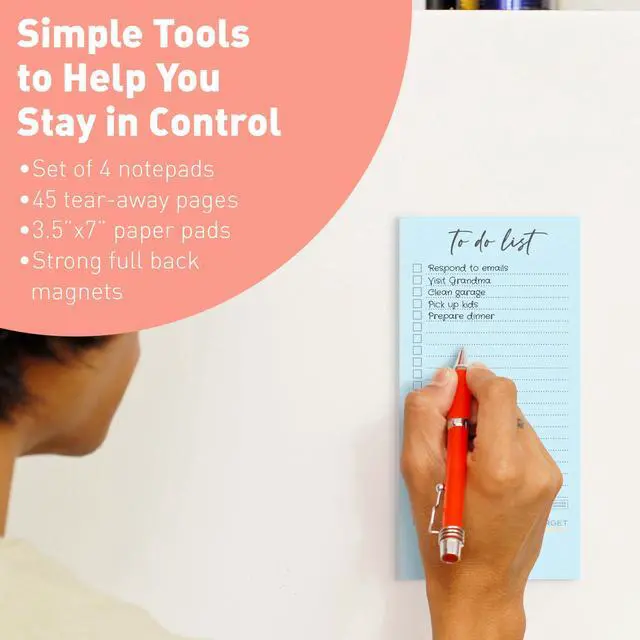 Alt view image 2 of 7 - Set of 4 Essential Refrigerator Notepads with Magnet - Grocery Schedule Holder Pad for Fridge - Weekly Magnetic To Do List for Adhesive - Cling Notebook Meal Planner - Attractive Shopping List Pad