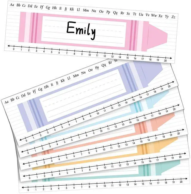 Main image of Gueevin 48 Pcs Crayons Name Tags Colorful Crayon Label Stickers 9.5 x 2.5 Inch Student Desk Name Plates for Back to School Classroom Desk Wall Decor, 1st-3rd Grade Kindergarten Preschool Must Haves