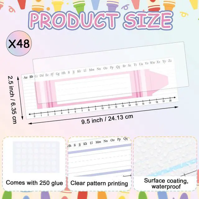 Alt view image 2 of 6 - Gueevin 48 Pcs Crayons Name Tags Colorful Crayon Label Stickers 9.5 x 2.5 Inch Student Desk Name Plates for Back to School Classroom Desk Wall Decor, 1st-3rd Grade Kindergarten Preschool Must Haves