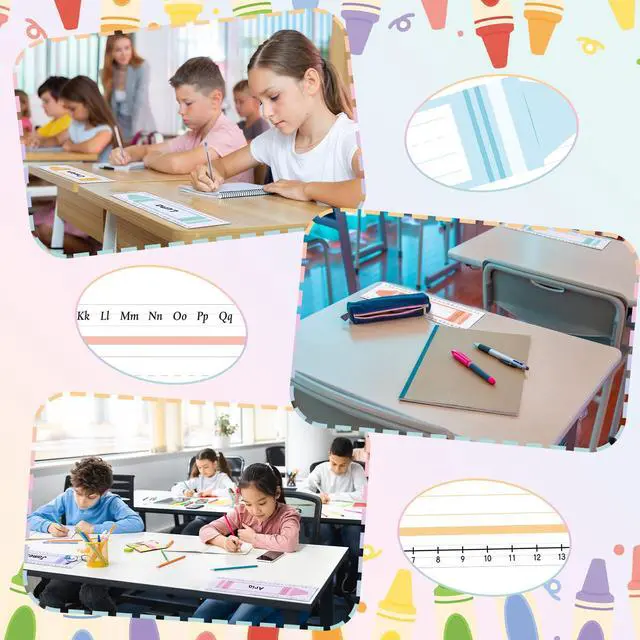 Alt view image 3 of 6 - Gueevin 48 Pcs Crayons Name Tags Colorful Crayon Label Stickers 9.5 x 2.5 Inch Student Desk Name Plates for Back to School Classroom Desk Wall Decor, 1st-3rd Grade Kindergarten Preschool Must Haves
