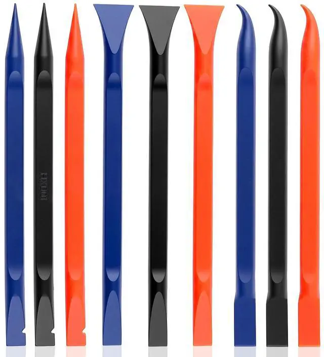 Main image of 9Pcs Plastic Scraper Tool, 3 Colors Small Non-Scratch Pen-Shaped Scraper | Black & Blue & Orange Detailing Picks for Tight Spaces, Multi-Purpose Crevice Tool for Car Cleaning Remove Stickers Labels