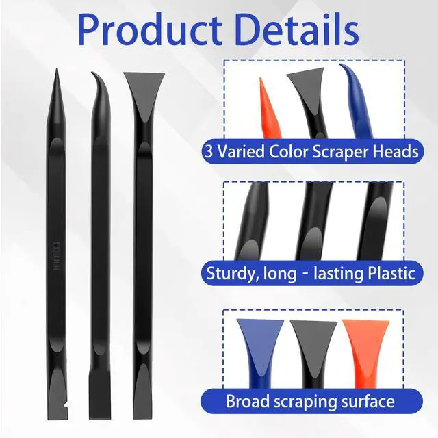 Alt view image 3 of 6 - 9Pcs Plastic Scraper Tool, 3 Colors Small Non-Scratch Pen-Shaped Scraper | Black & Blue & Orange Detailing Picks for Tight Spaces, Multi-Purpose Crevice Tool for Car Cleaning Remove Stickers Labels