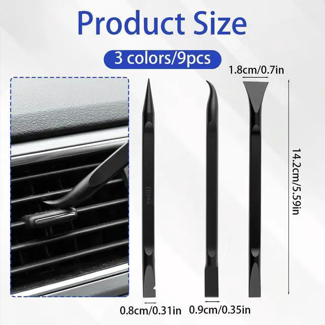 Alt view image 2 of 6 - 9Pcs Plastic Scraper Tool, 3 Colors Small Non-Scratch Pen-Shaped Scraper | Black & Blue & Orange Detailing Picks for Tight Spaces, Multi-Purpose Crevice Tool for Car Cleaning Remove Stickers Labels