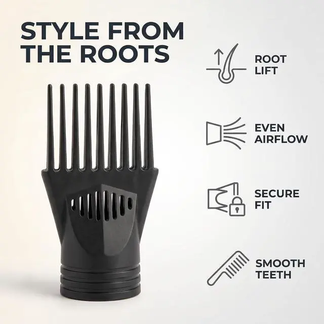 Alt view image 3 of 7 - 2Pcs Black Plastic Universal Blow Hair Dryer Comb Attachment for Straightening, Detangling - Nozzle Hairdressing Salon Comb,Styling Tools and Appliances for Curly, Natural Hair