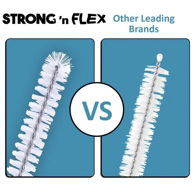Alt view image 2 of 7 - Strong 'n Flex Nylon Straw Cleaner Brushes Fan-Shaped End for Tight Spaces, Ideal for Reusable Straws, Water Bottles, Sippy Cups & Pipes Includes Zippered Pouch 8", 10, 12 Long Set of 9