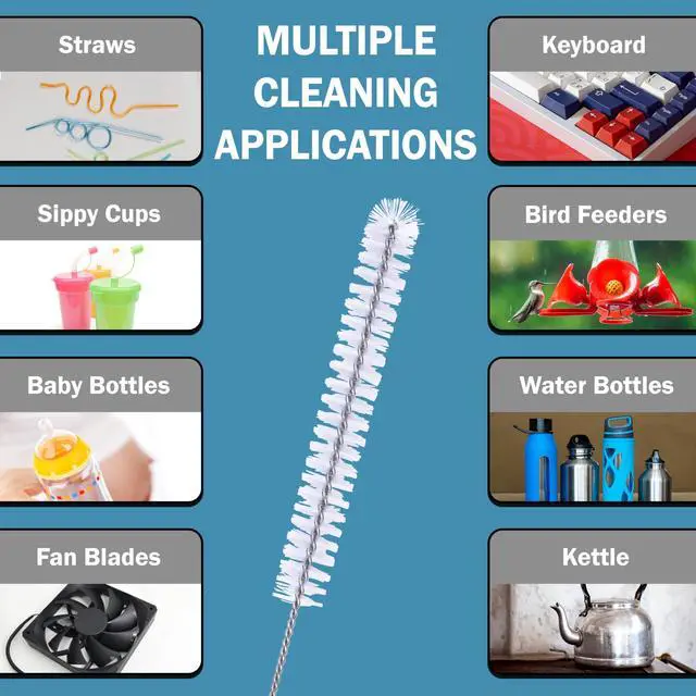 Alt view image 4 of 7 - Strong 'n Flex Nylon Straw Cleaner Brushes Fan-Shaped End for Tight Spaces, Ideal for Reusable Straws, Water Bottles, Sippy Cups & Pipes Includes Zippered Pouch 8", 10, 12 Long Set of 9