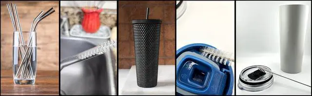Alt view image 7 of 7 - Strong 'n Flex Nylon Straw Cleaner Brushes Fan-Shaped End for Tight Spaces, Ideal for Reusable Straws, Water Bottles, Sippy Cups & Pipes Includes Zippered Pouch 8", 10, 12 Long Set of 9