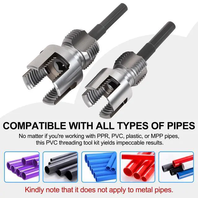 Alt view image 2 of 7 - 2PCS PVC Pipe Threader Kit, Dual-Function Tool for Plumbers & DIY | Durable kit for plumbing. Fits 1/2" & 3/4" PVC/plastic pipes. Dual internal & external threader regenerates old threads.
