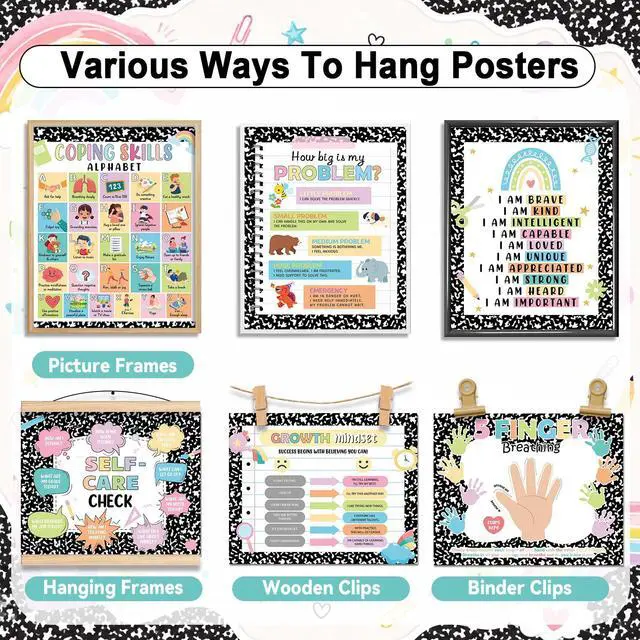Alt view image 4 of 7 - 24Pcs Calming Corner Posters Composition Notebook Classroom Decor Feeling Wheel Chart Emotion Coping Skills Poster Educational Mental Health Wall Art for Therapy Office Decor Calm Down Corner Supplies