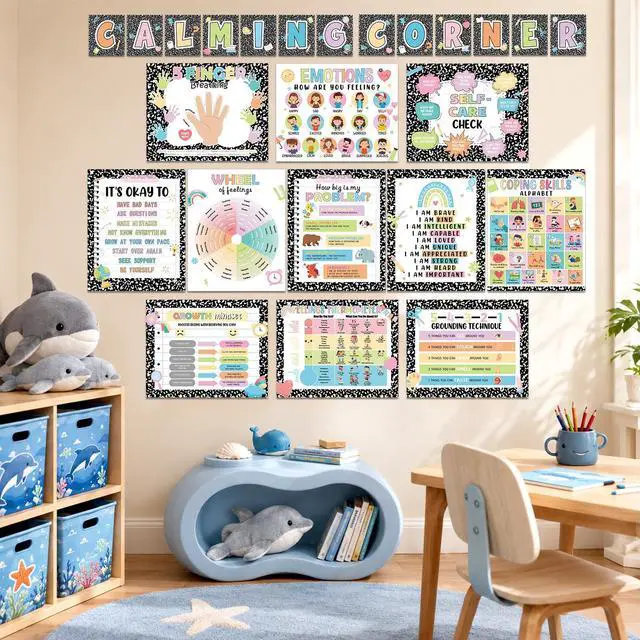 Alt view image 6 of 7 - 24Pcs Calming Corner Posters Composition Notebook Classroom Decor Feeling Wheel Chart Emotion Coping Skills Poster Educational Mental Health Wall Art for Therapy Office Decor Calm Down Corner Supplies