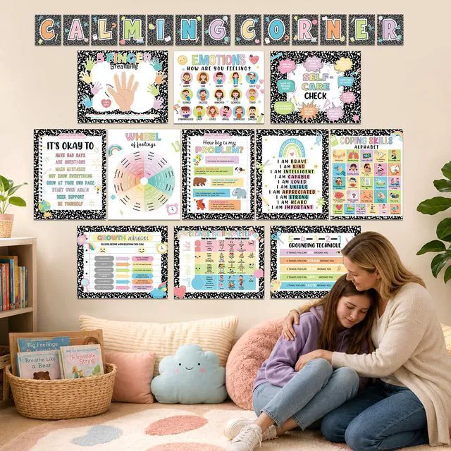 Alt view image 7 of 7 - 24Pcs Calming Corner Posters Composition Notebook Classroom Decor Feeling Wheel Chart Emotion Coping Skills Poster Educational Mental Health Wall Art for Therapy Office Decor Calm Down Corner Supplies