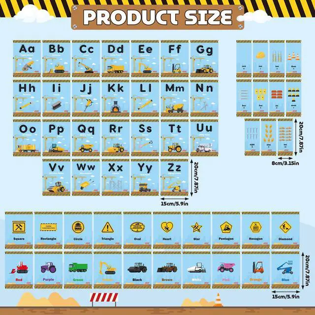 Alt view image 2 of 7 - H1vojoxo Back to School Bulletin Board - 57PCS Construction Bulletin Board Decoration Alphabet Colors Shapes Numbers Educational Card for Toddler Construction Poster for Home Preschool Classroom Decor