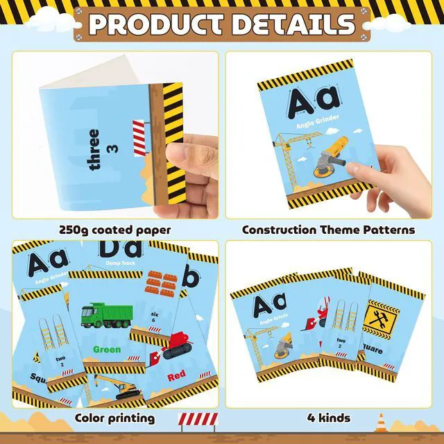 Alt view image 4 of 7 - H1vojoxo Back to School Bulletin Board - 57PCS Construction Bulletin Board Decoration Alphabet Colors Shapes Numbers Educational Card for Toddler Construction Poster for Home Preschool Classroom Decor