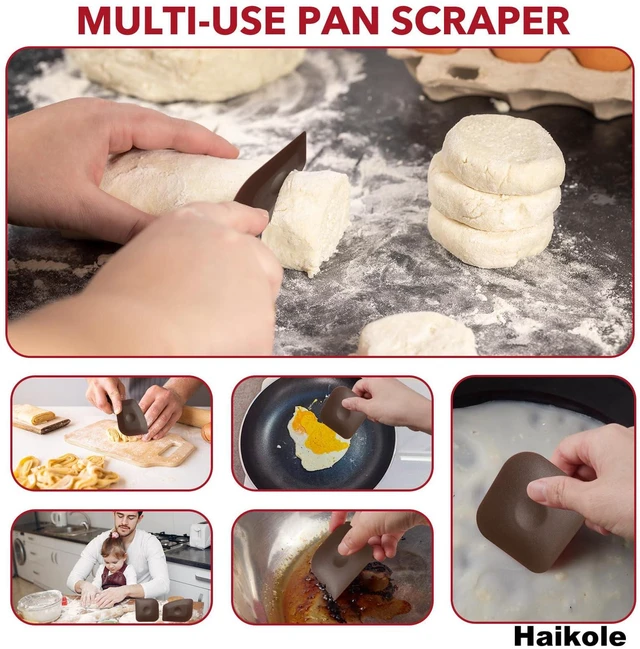 Alt view image 7 of 7 - Haikole Pan Scraper 5PCS Plastic Scraper Set,Food Scraper Tool for Cast Iron, Pot and Pan Cleaning,Pan Scraper Tool for Cleaning Grease Burnt Food,Scraper Tool Kitchen (5, Coffee brown)