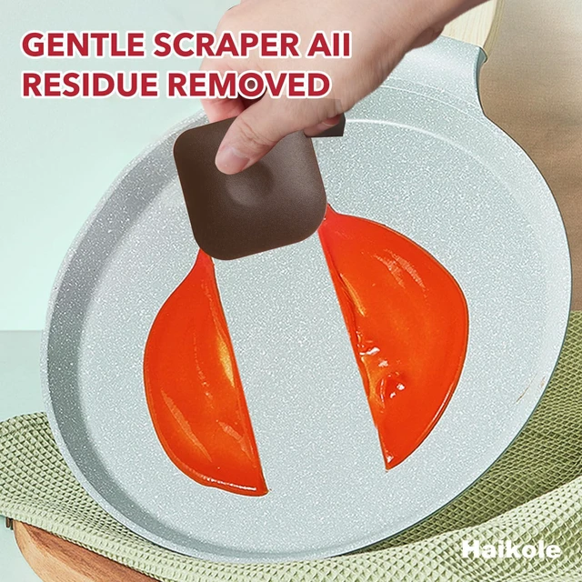 Alt view image 3 of 7 - Haikole Pan Scraper 5PCS Plastic Scraper Set,Food Scraper Tool for Cast Iron, Pot and Pan Cleaning,Pan Scraper Tool for Cleaning Grease Burnt Food,Scraper Tool Kitchen (5, Coffee brown)