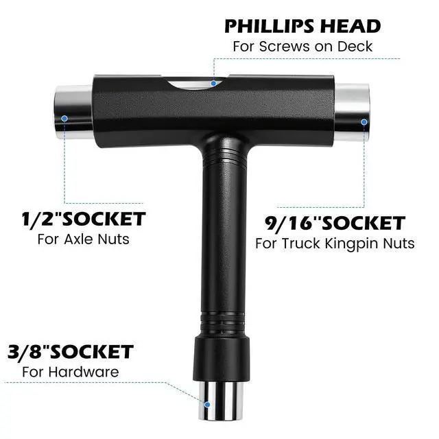 Alt view image 2 of 7 - Skate Tool, Portable T Wrench with L-Type Phillips Screwdriver | Skate Tool,T Wrench,Multi-Function,All-in-One Design,L-Type Screwdriver,Portable Size,Convenient Maintenance