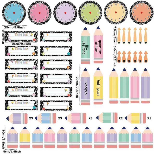 Alt view image 2 of 7 - 62 Pcs Composition Telling Time Bulletin Board Analog Clock Practice Classroom Decorations Learning to Tell Time Clock Paper Cutouts Teaching Clock Numbers Supplies for School Elementary Teachers Wall