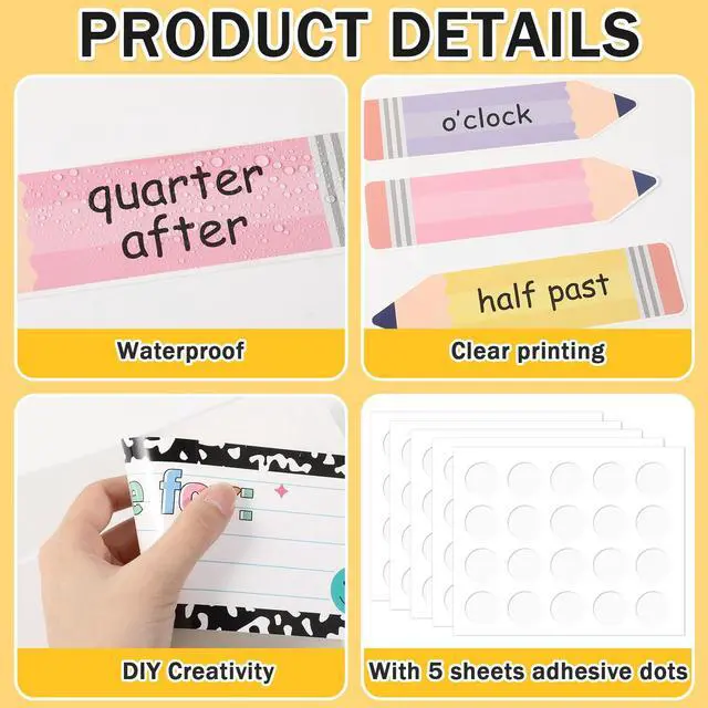 Alt view image 3 of 7 - 62 Pcs Composition Telling Time Bulletin Board Analog Clock Practice Classroom Decorations Learning to Tell Time Clock Paper Cutouts Teaching Clock Numbers Supplies for School Elementary Teachers Wall
