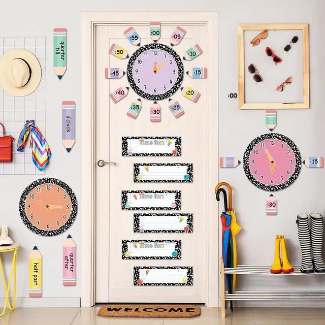 Alt view image 6 of 7 - 62 Pcs Composition Telling Time Bulletin Board Analog Clock Practice Classroom Decorations Learning to Tell Time Clock Paper Cutouts Teaching Clock Numbers Supplies for School Elementary Teachers Wall
