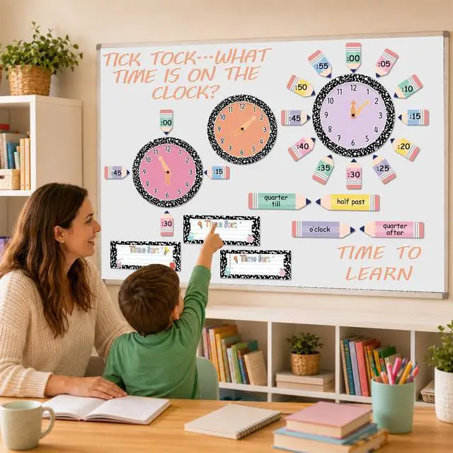 Alt view image 4 of 7 - 62 Pcs Composition Telling Time Bulletin Board Analog Clock Practice Classroom Decorations Learning to Tell Time Clock Paper Cutouts Teaching Clock Numbers Supplies for School Elementary Teachers Wall