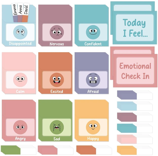 Main image of 36 Pack Boho Emotions Feelings Chart SEL Classroom Mood Tracker | Durable Thick Paper, Classroom Calm Corner Social Emotional Learning, Track Daily Feelings, For Kids, 36 Cards Set