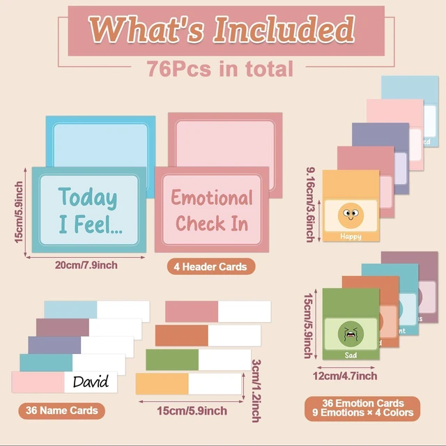 Alt view image 3 of 7 - 36 Pack Boho Emotions Feelings Chart SEL Classroom Mood Tracker | Durable Thick Paper, Classroom Calm Corner Social Emotional Learning, Track Daily Feelings, For Kids, 36 Cards Set
