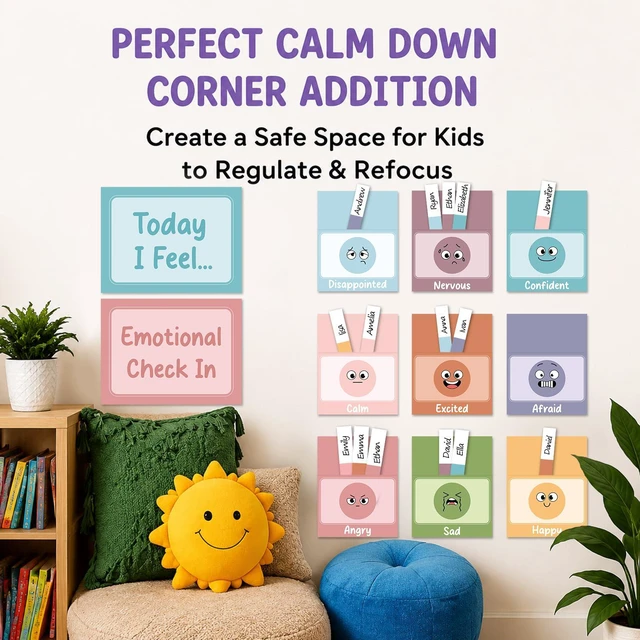 Alt view image 6 of 7 - 36 Pack Boho Emotions Feelings Chart SEL Classroom Mood Tracker | Durable Thick Paper, Classroom Calm Corner Social Emotional Learning, Track Daily Feelings, For Kids, 36 Cards Set